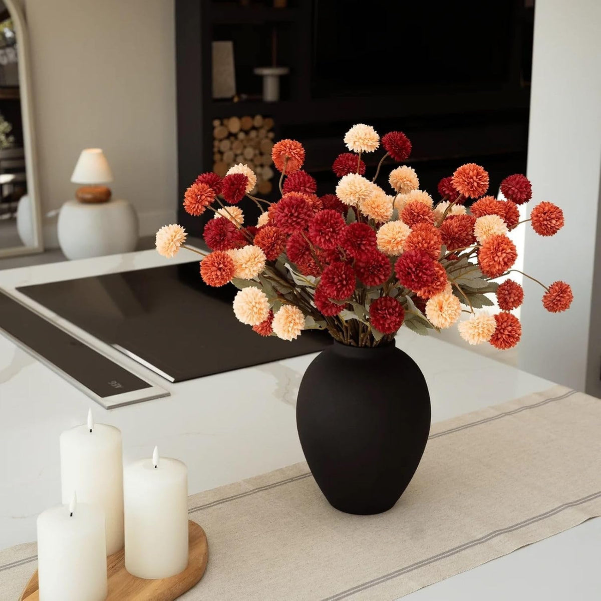 SilkSerenade Large Black Matte Flower Vase for Bedroom Kitchen Living Room Table, Contemporary Farmhouse Decorative Ella Flowers Iron Vases, Rustic Tall Earthy Wabi Sabi Modern Centerpieces Home Decor