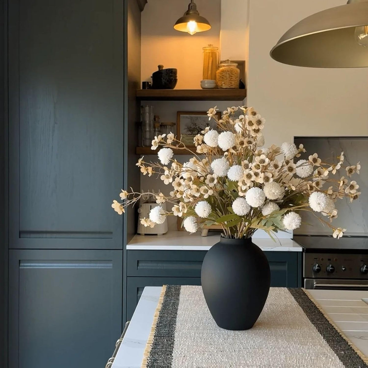 SilkSerenade Large Black Matte Flower Vase for Bedroom Kitchen Living Room Table, Contemporary Farmhouse Decorative Ella Flowers Iron Vases, Rustic Tall Earthy Wabi Sabi Modern Centerpieces Home Decor