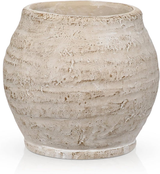 Rustic Vase for Flowers 13CM Small Cement Pot 3.5" Opening Beige Planter Vintage Farmhouse Vase for Pampas Grass Dry Plants Living Room Table Entryway Bathroom Shelf Mantel Home Decor