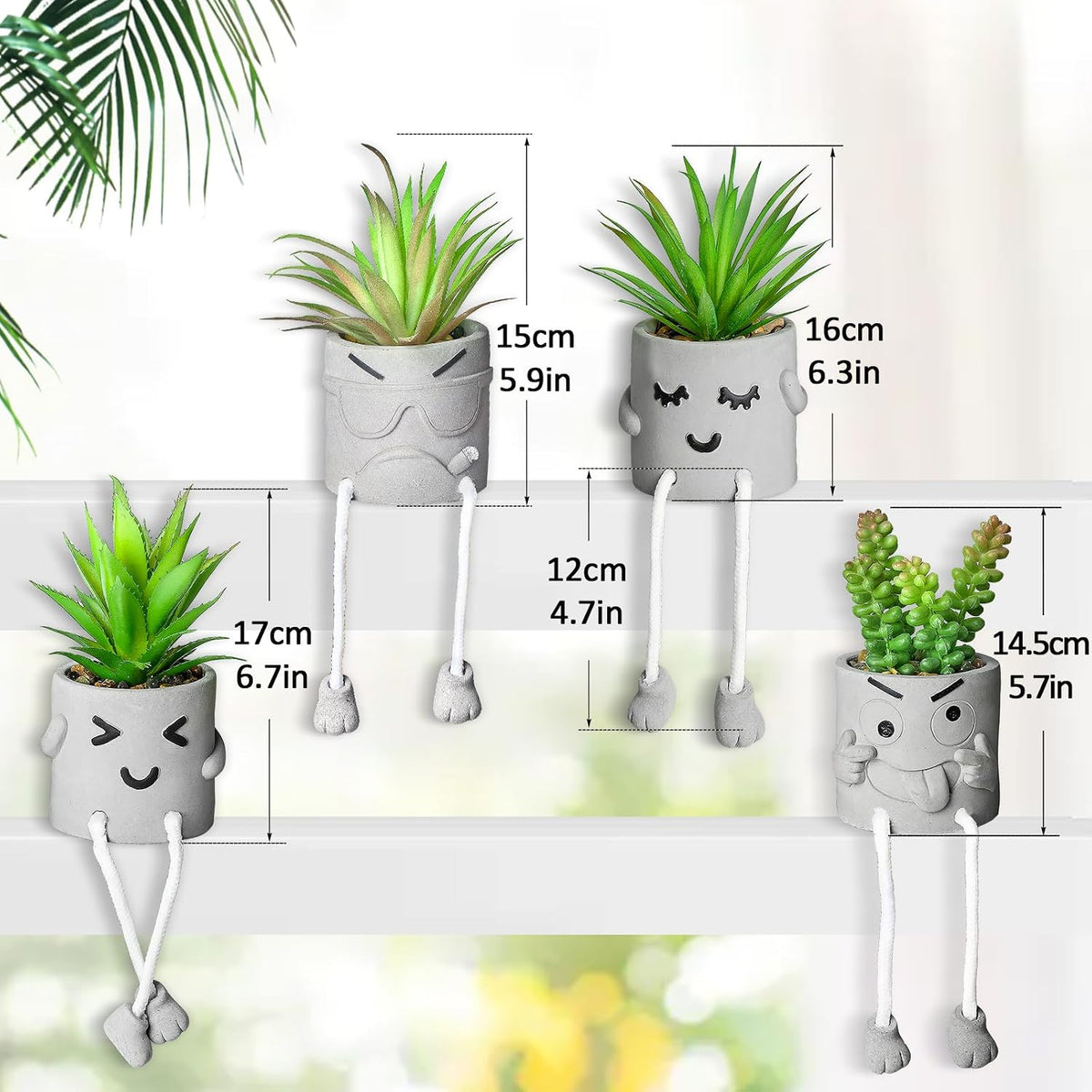 Creative Artificial Succulent Plants in pots - 4 Pieces Mini Fake Plant Faux Succulent Emotional Cement Potted for Home Desk Shelf Kitchen and Office Decor (4 PCS New)