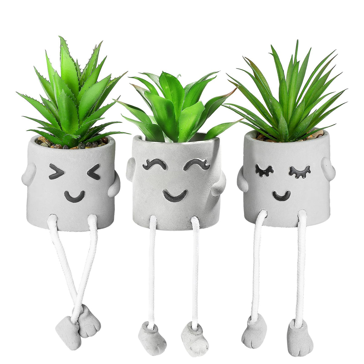 Creative Artificial Succulent Plants in pots - 4 Pieces Mini Fake Plant Faux Succulent Emotional Cement Potted for Home Desk Shelf Kitchen and Office Decor (4 PCS New)