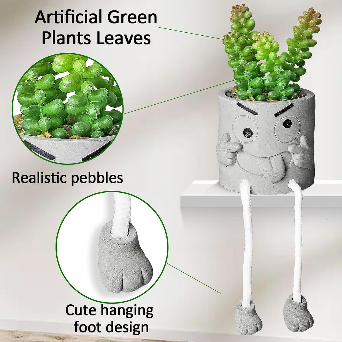 Creative Artificial Succulent Plants in pots - 4 Pieces Mini Fake Plant Faux Succulent Emotional Cement Potted for Home Desk Shelf Kitchen and Office Decor (4 PCS New)