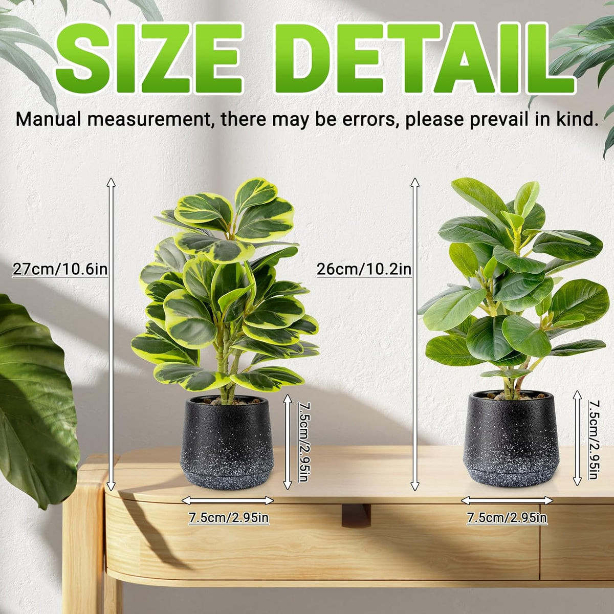 2 Pack Realistic Artificial Potted Plants Peperomia Obtusifolia, 11" Small Faux Greenery for Desk, Bathroom, Office, or Home Decor (Evergreen, Maintenance Free)