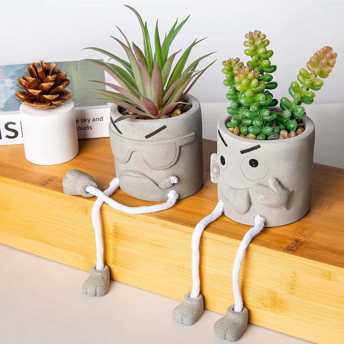 Creative Artificial Succulent Plants in pots - 4 Pieces Mini Fake Plant Faux Succulent Emotional Cement Potted for Home Desk Shelf Kitchen and Office Decor (4 PCS New)