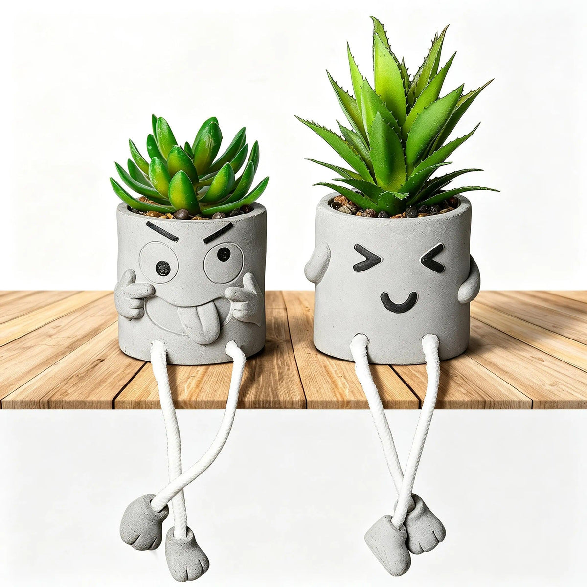 Creative Artificial Succulent Plants in pots - 4 Pieces Mini Fake Plant Faux Succulent Emotional Cement Potted for Home Desk Shelf Kitchen and Office Decor (4 PCS New)