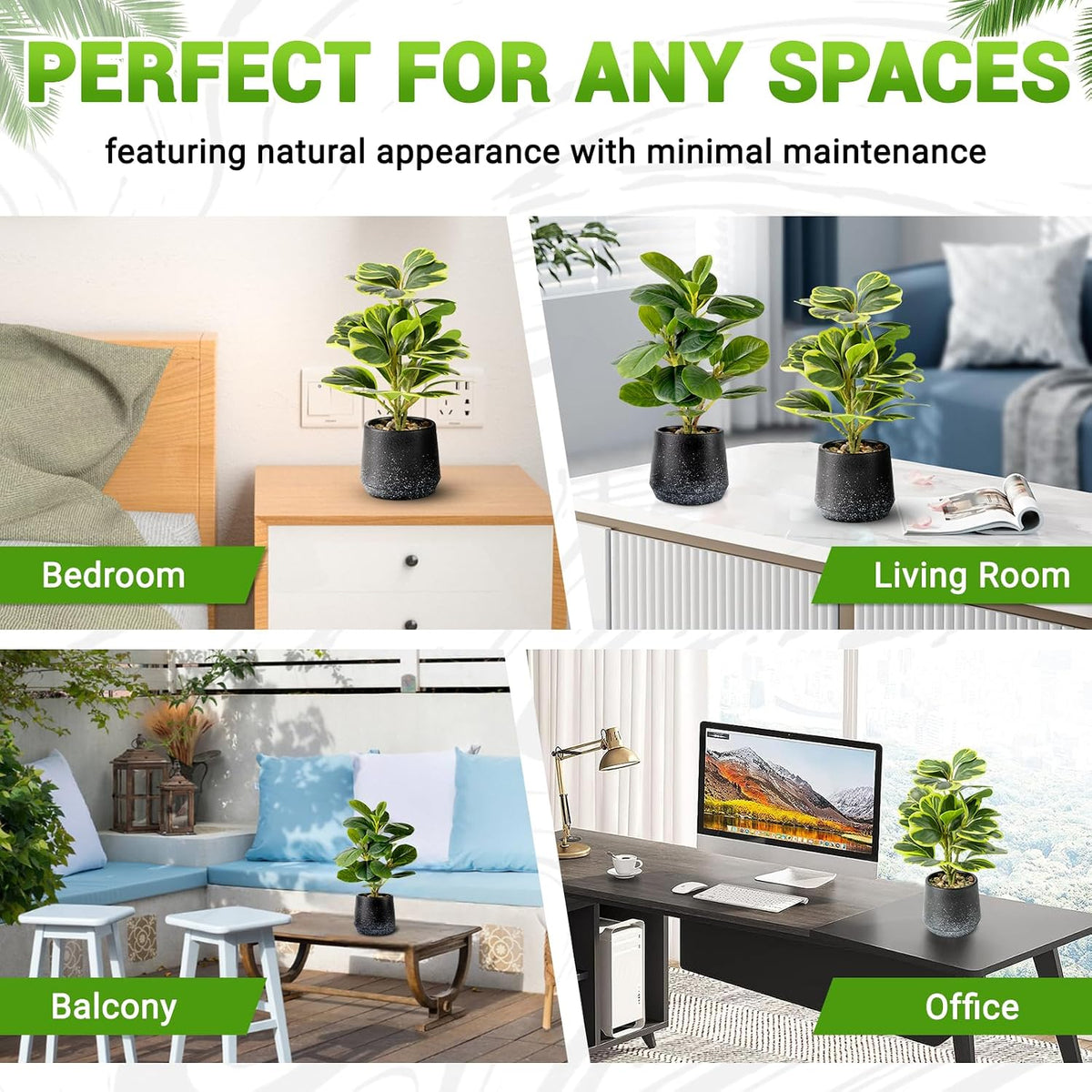 2 Pack Realistic Artificial Potted Plants Peperomia Obtusifolia, 11" Small Faux Greenery for Desk, Bathroom, Office, or Home Decor (Evergreen, Maintenance Free)