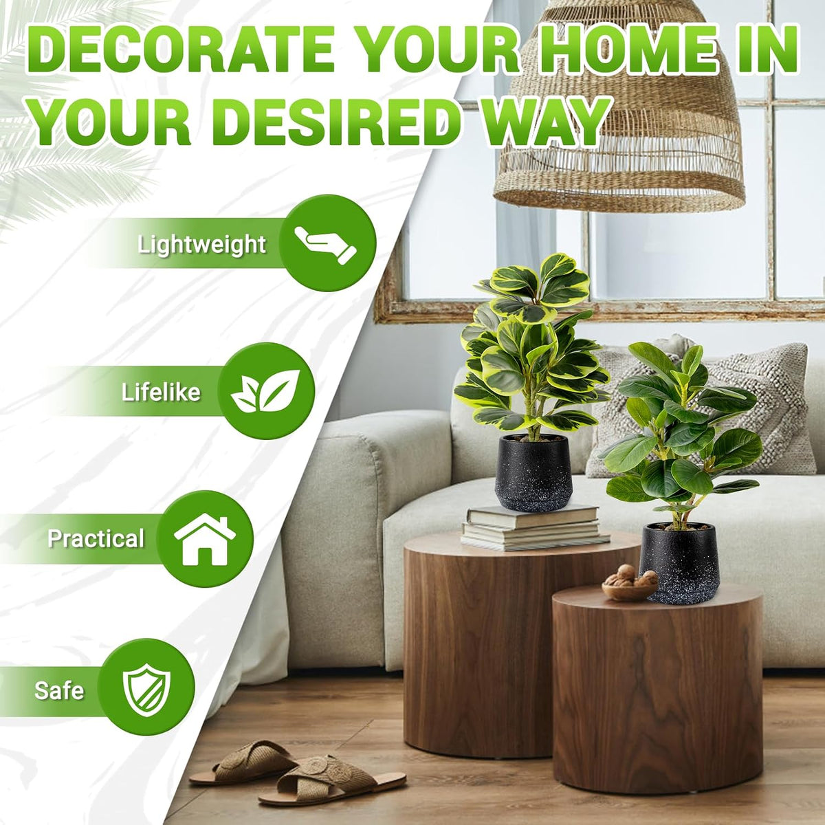 2 Pack Realistic Artificial Potted Plants Peperomia Obtusifolia, 11" Small Faux Greenery for Desk, Bathroom, Office, or Home Decor (Evergreen, Maintenance Free)